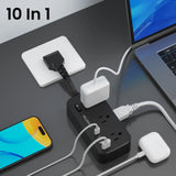 black-power strip surge protector with 6 AC Outlets,2 USB & 2 USB-C Fast Charging Ports,10 in 1,45°tilt plug,Advanced Protection