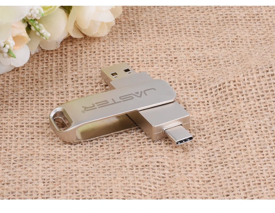 JASTER Metal USB TYPE-C 2 IN 1 Pen Drives 16GB silvery Flash Drive 64GB Commercial Affairs Gifts Memory Stick 4GB 8GB 32G U Disk