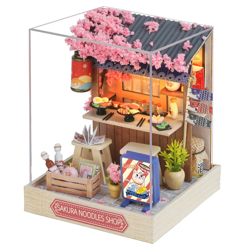Coffee Shop Wooden Mini Doll House DIY Small House Kit Making And Assembling Room Models Toys For Kid Birthday Gifts Dollhouse