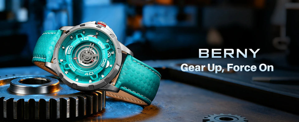 BERNY Automatic Men's Skeleton Watch 5ATM Luminous Sapphire Exhibition 3D Dial 316L Steel MIYOTA 82S0 Mechanical Watches for Men