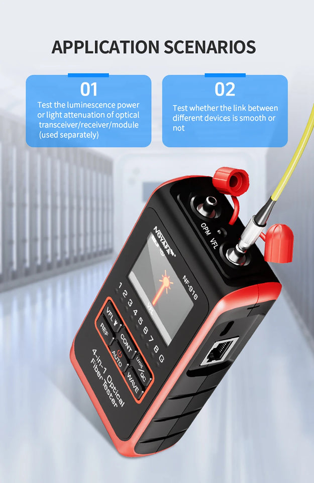 NOYAFA NF-916 4 In 1 Optical Fiber Tester Optical Power Meter VFL REF FC SC ST Visual Fault Locator LCD Display Network Tools