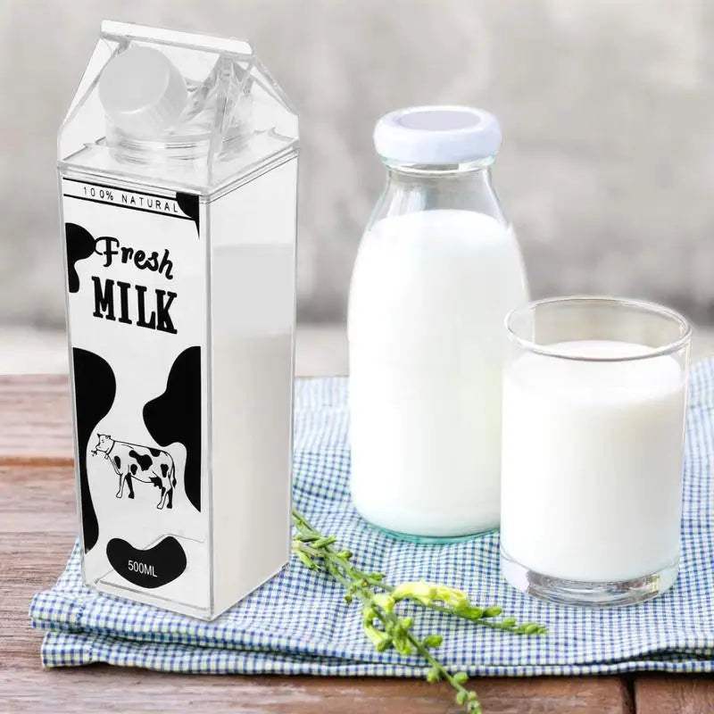 500/750/1000ML Milk Bottle Water Box Square Coffee Juice Tea Cup Transparent Milk Storage For Outdoor Sports Camping Gym