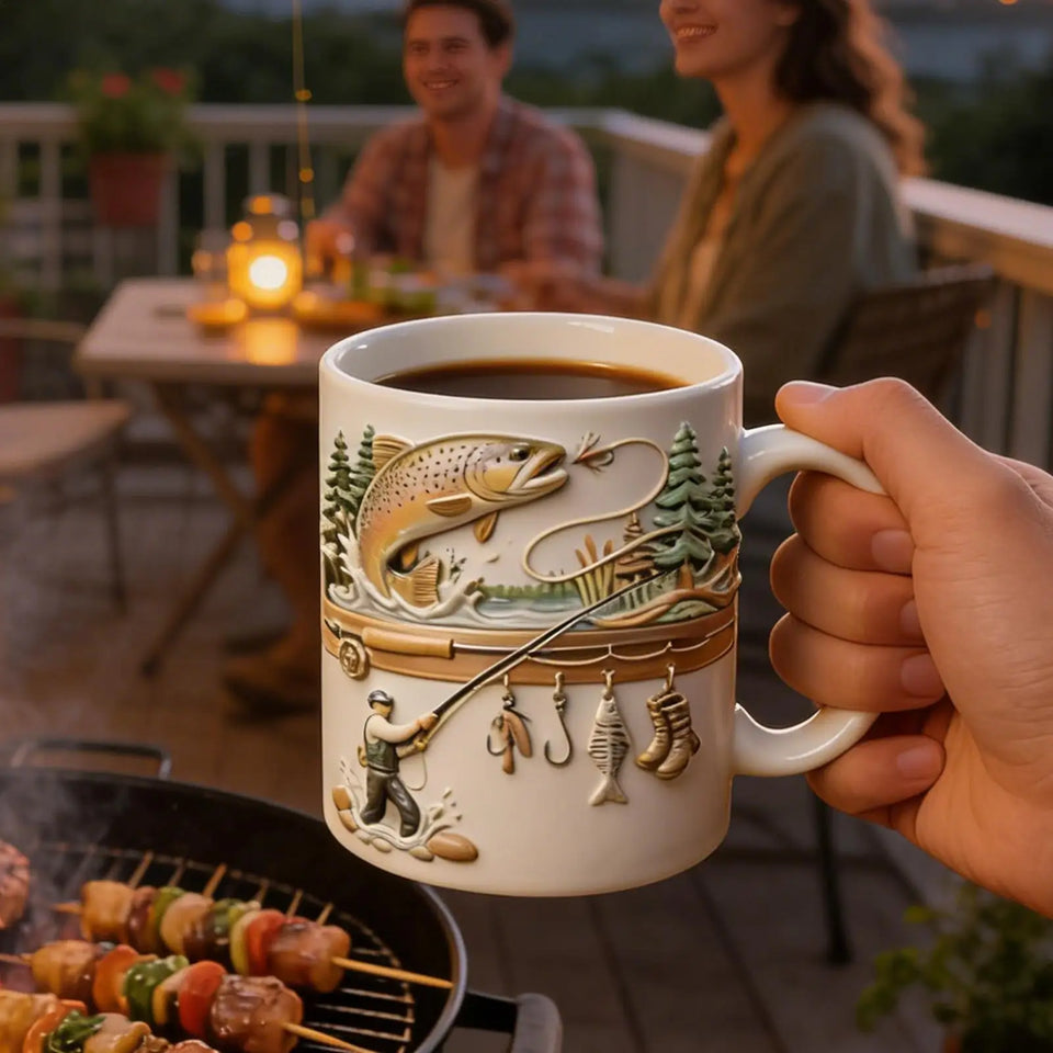 350ml Ceramic Fishing Mug Funny Novelty Drinkware Fisherman Coffee Mug for Cold Weather Outdoor Fishing Camping Hiking Picnic