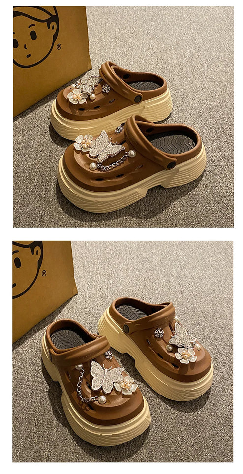 Fashion Beach Garden Shoes DIY Women's Hole Shoes 8cm Sandal Slippers Cartoon Accessories Hole Slippers Shoes for Students Girls