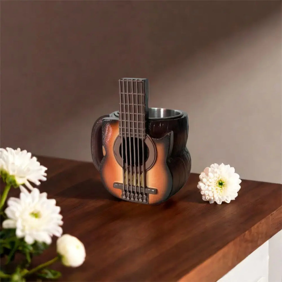 Stainless Steel Musical Instrument Coffee Mug Ornament Durable Guitar Style Water Cup Easy To Clean Comfortable Handle