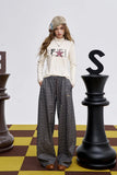 ELFSACK 2025 Winter New Arrivals Casual Loose Embroidered Plaid Long Pants For Woman