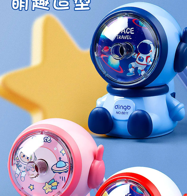 Cartoon Astronaut Pencil Sharpener Student Pencil Sharpener Hand Crank Manual Sharpener Adjustable Thickness Cute Pencil Cutter