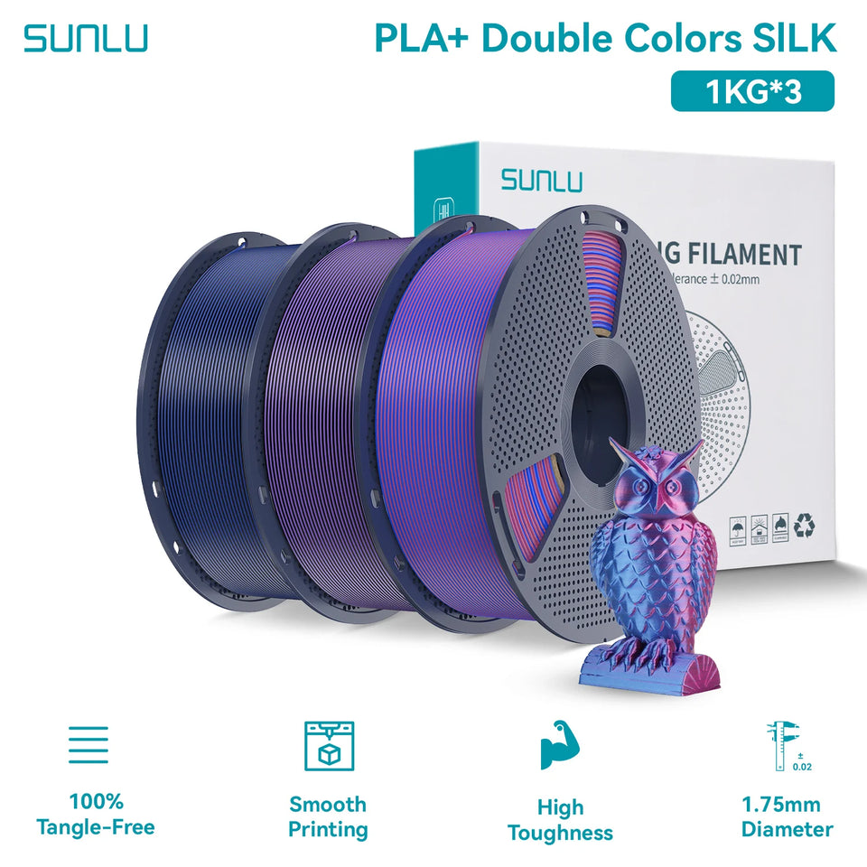 SUNLU Silk PLA PLUS 3D Filament 1.75mm Double Colors Silk Textures Pla+ Gradient Colors Filament for Most FDM 3D Printer 3KG