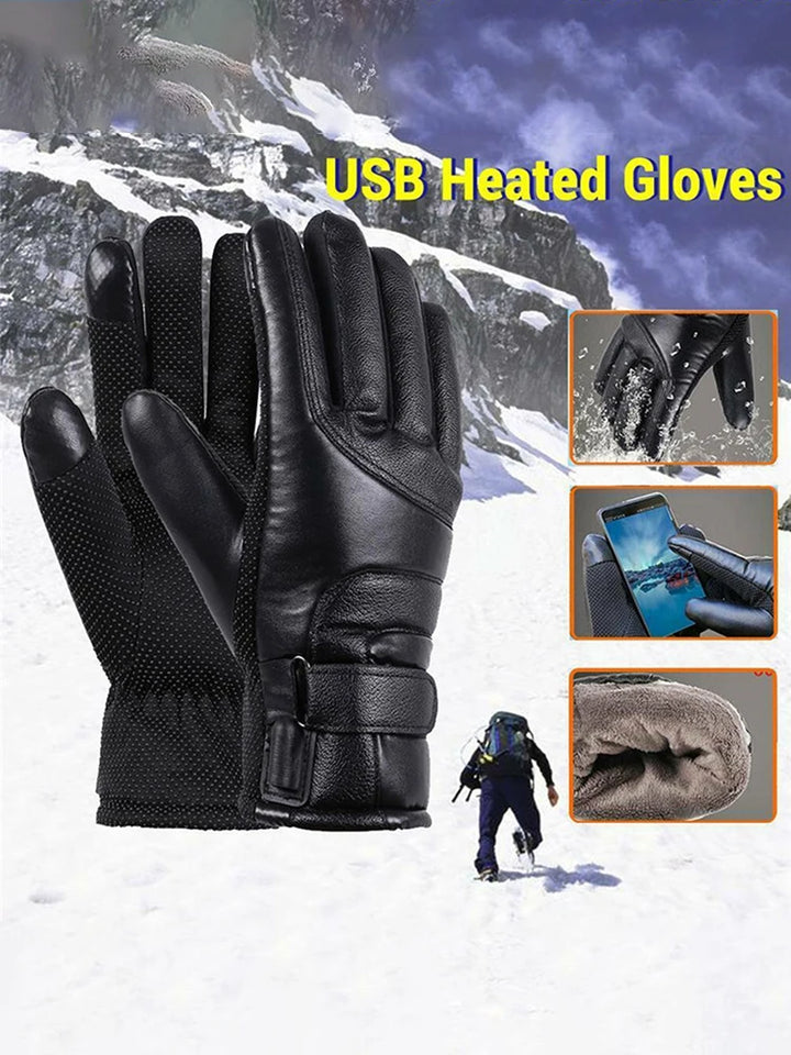 Leather Electric Heating Gloves Waterproof Outdoor Warm Hand Heating Gloves Touchscreen Hand Warmer for Hiking Skiing Fishing