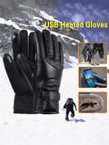 Leather Electric Heating Gloves Waterproof Outdoor Warm Hand Heating Gloves Touchscreen Hand Warmer for Hiking Skiing Fishing