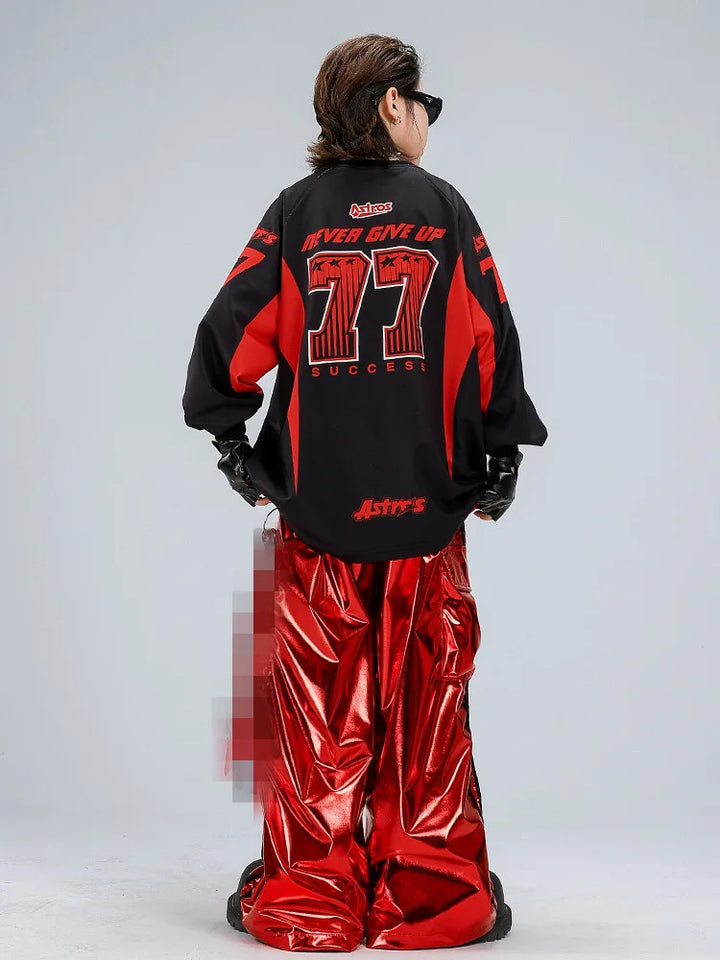 Boys Hip Hop Sweatshirt Shiny Vest Street Dance Cargo Pants Girls K-pop Clothes Set Kid Hip Hop Jazz Costume Children Streetwear