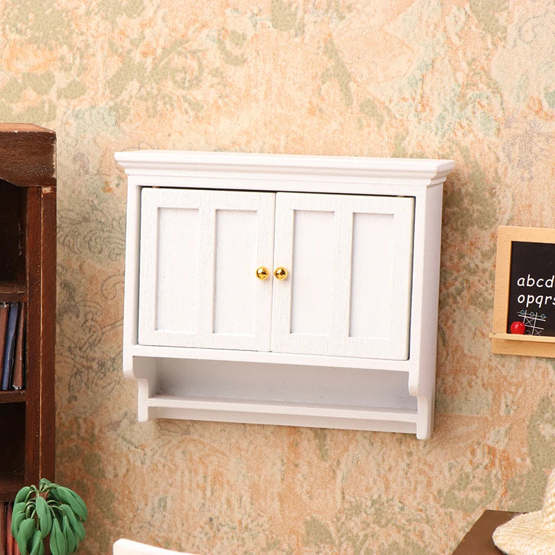 1/12 Dollhouse Miniature Wall Cabinet Closet Shelves Model Doll Home Cabinets Furniture Decor Toy Dolls House Accessories