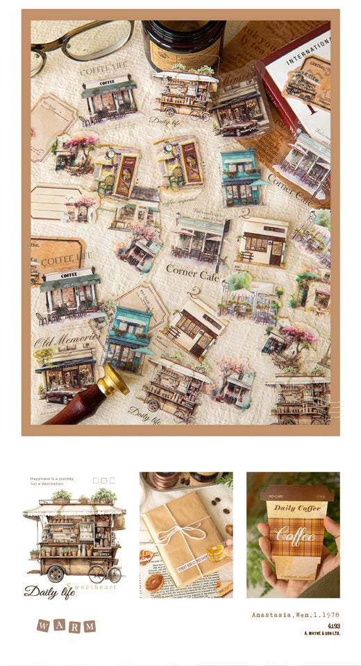 30-Sheet Vintage Coffee Theme Sticker Pack, Retro Coffee Culture Designs & Crisp Details, Perfect for Journal Embellishment