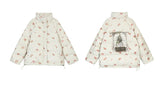 ELFSACK 2025 Winter New Arrivals Y2K Sweet Cute Solid Rose Bow Graphic Hoodless Half High Stand Collar Short Down Jacket For Wom
