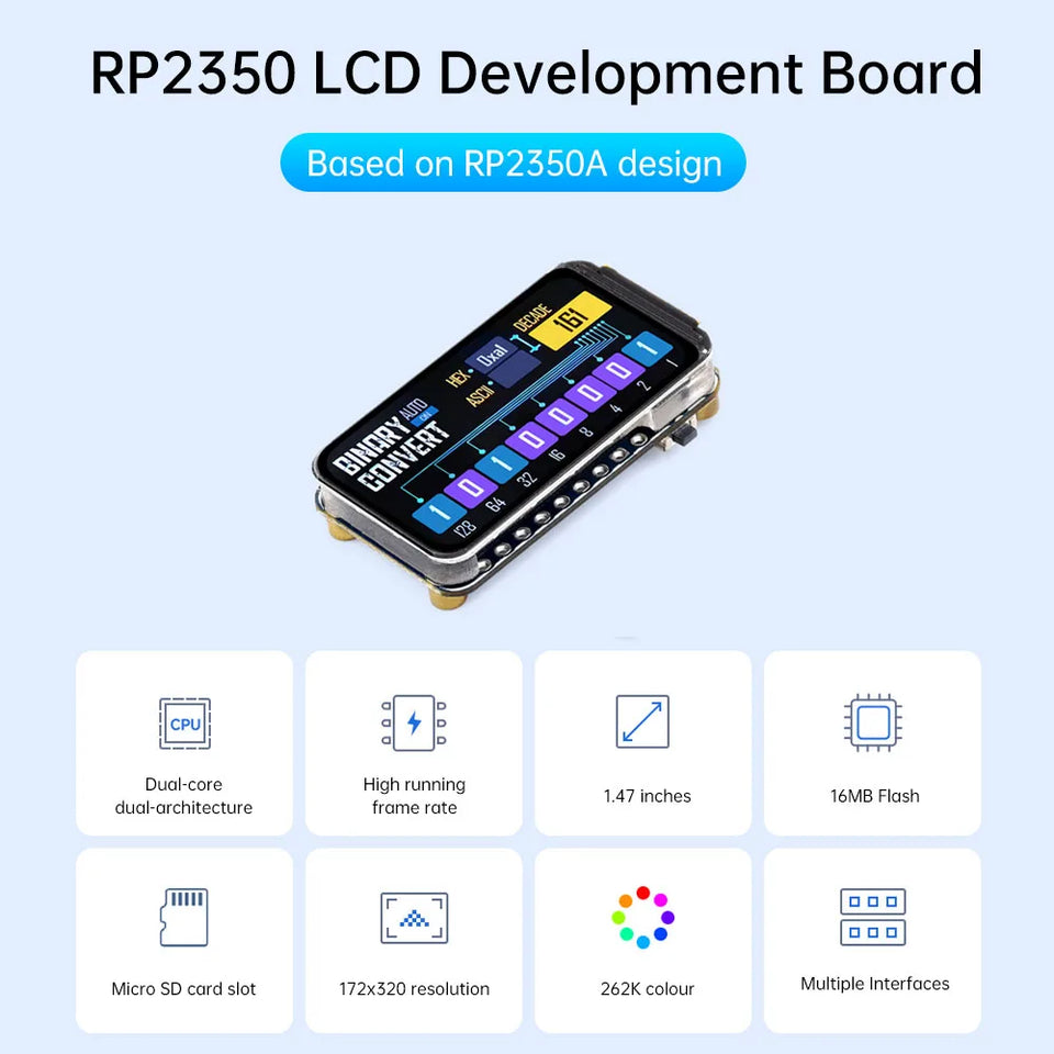 RP2350A 1.47 inch Screen Processor Type-C RP2350 LCD 1.47 inch LCD Display Development board 172×320 for Aspberry Pi RP2350