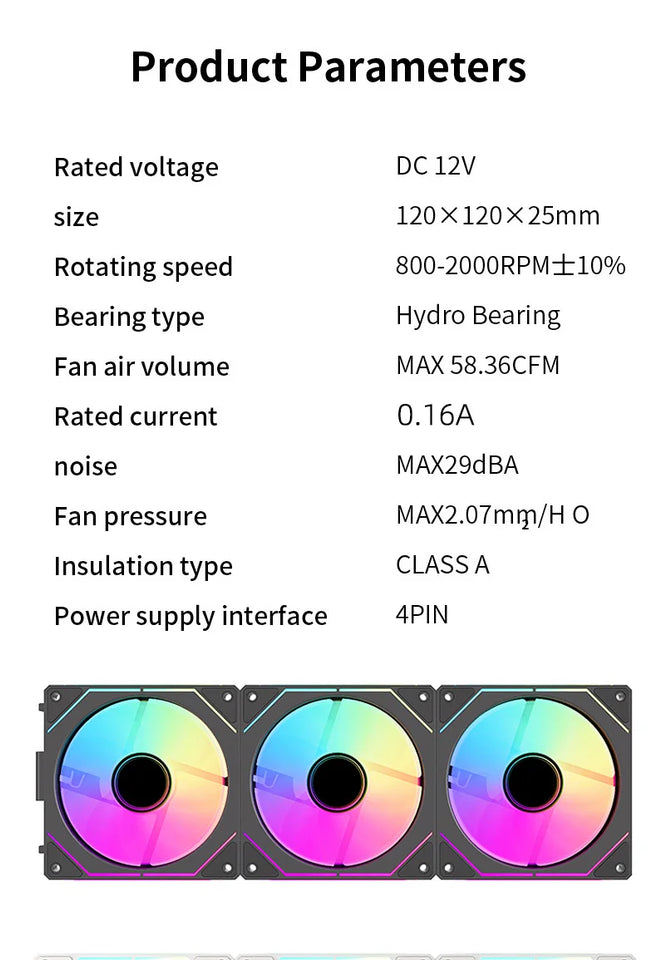 COOLCIRC PC Case Fan 120mm ARGB  Mirror Cycle Light Effect CPU Cooler Fan 4PIN PWM 58.36CFM Fan for Computer Water Cooler