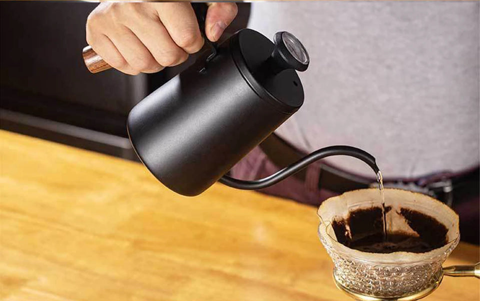 600ML Non-stick Stainless Steel Pour Over Coffee Tea Pot with Thermomet Long Narrow Spout Hand Drip Kettle Coffee Accessories