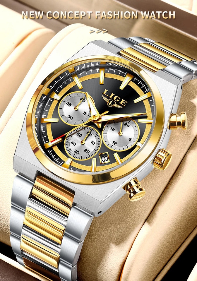LIGE Top Luxury Man Quartz Watch Waterproof Luminous Date Chronograph Watches For Men Stainless Steel Fashion Men's Watch Reloj