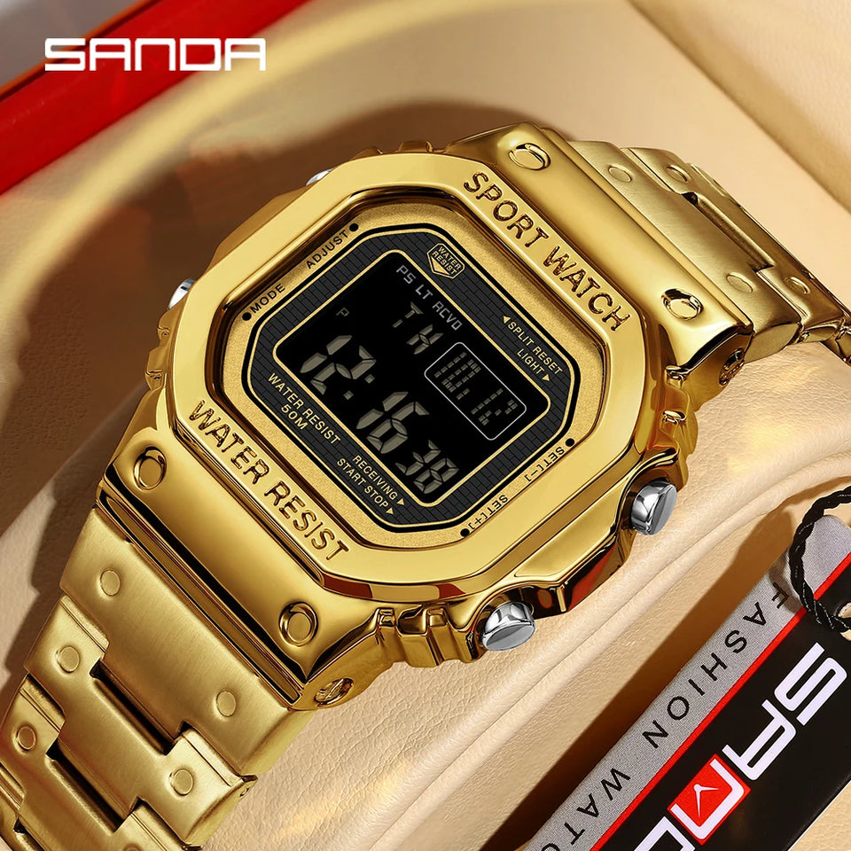 SANDA 2162 Men's Electronic Digital Watch Countdown LED Electronic Night Light Sports Waterproof Men's Electronic Watch