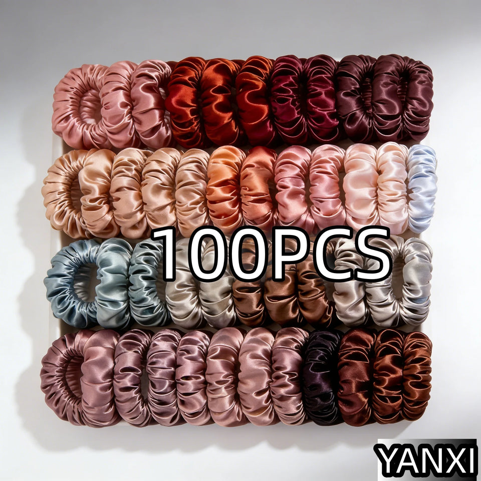 1/30/60/100pcs bulk satin scrunchies 100colors  women small 6.5cm headwear hair ties accessories casual cute black coffee