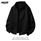 American Retro Hoodie Sweatshirt Autumn Winter Men's Loose Casual Open Cardigan Jacket Comfortable Long Sleeve Zipper Pure Wear