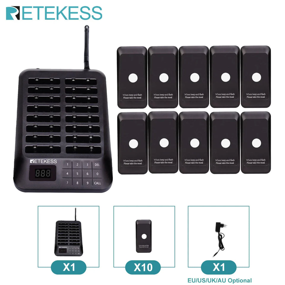 RETEKESS TD157 Restaurant Pager System Pagers 984ft Long Range Beepers for Food Truck Bars  Food Court No Vibration Mode