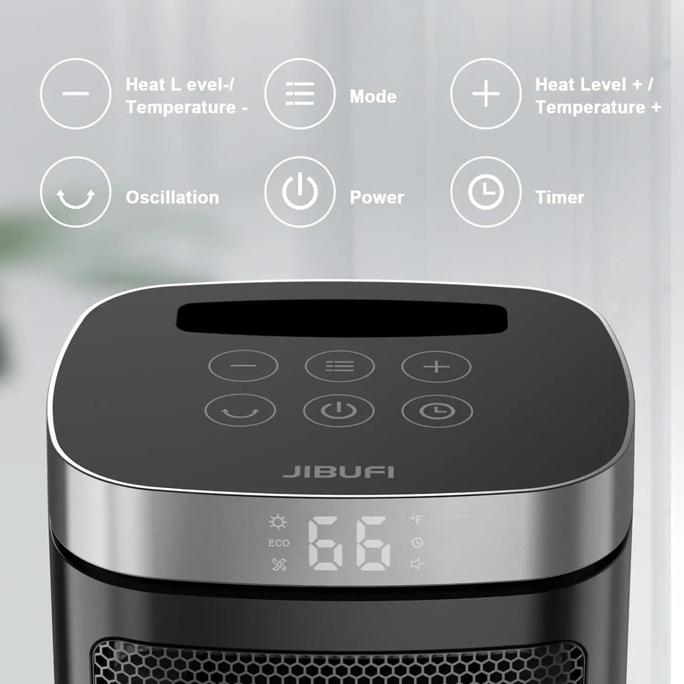 Portable Space Heater with 70° Rotation, 1500W PTC Electric for Bedroom & Office, Remote Control & Timer