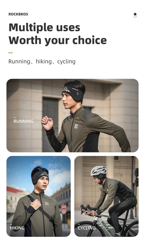 ROCKBROS Outdoor Cycling Headband Ear Warmer Men Winter Cycling Workout Windproof Double Layer Warm Earmuffs Headwear Sweatband