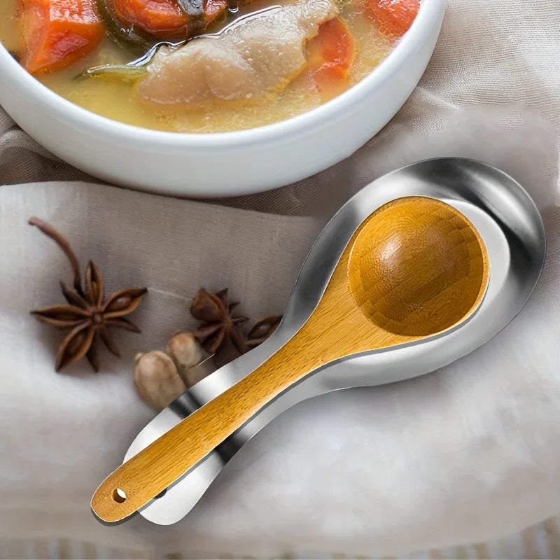1pc Durable Stainless Steel Soup Spoon Rest Tray-Sleek, Simple Design for Home Commercial Use | Holds Spoons Small Kitchen Tools