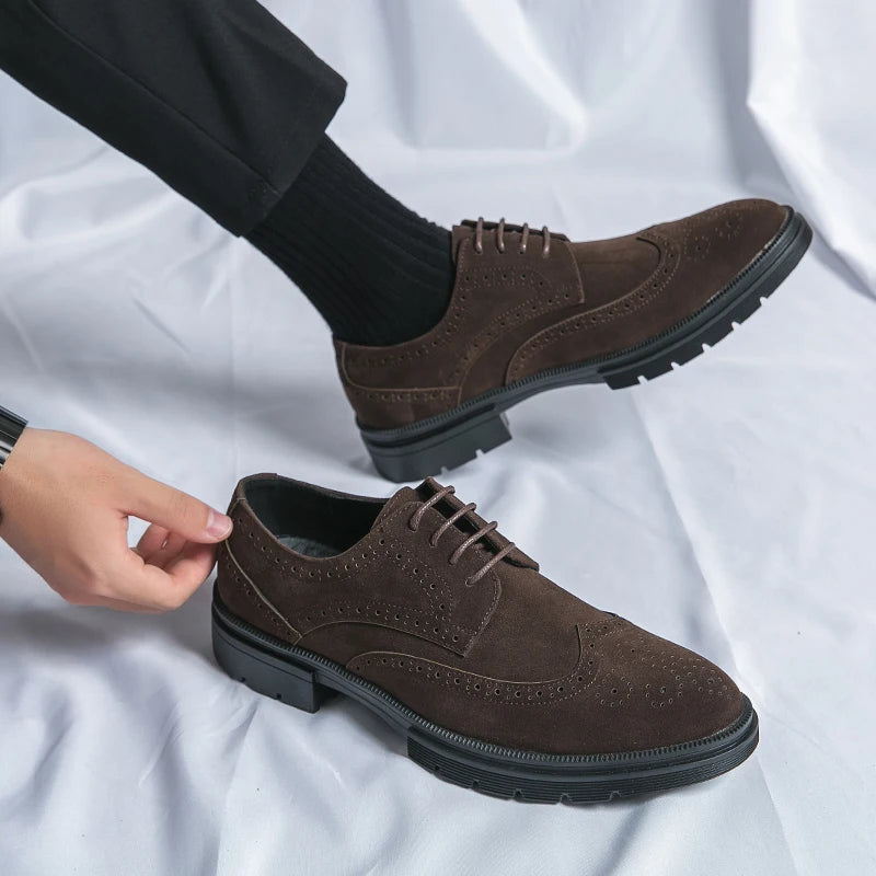 New 46 large size abrasive leather Brock carved business dress shoes for men round head lace-up casual shoes