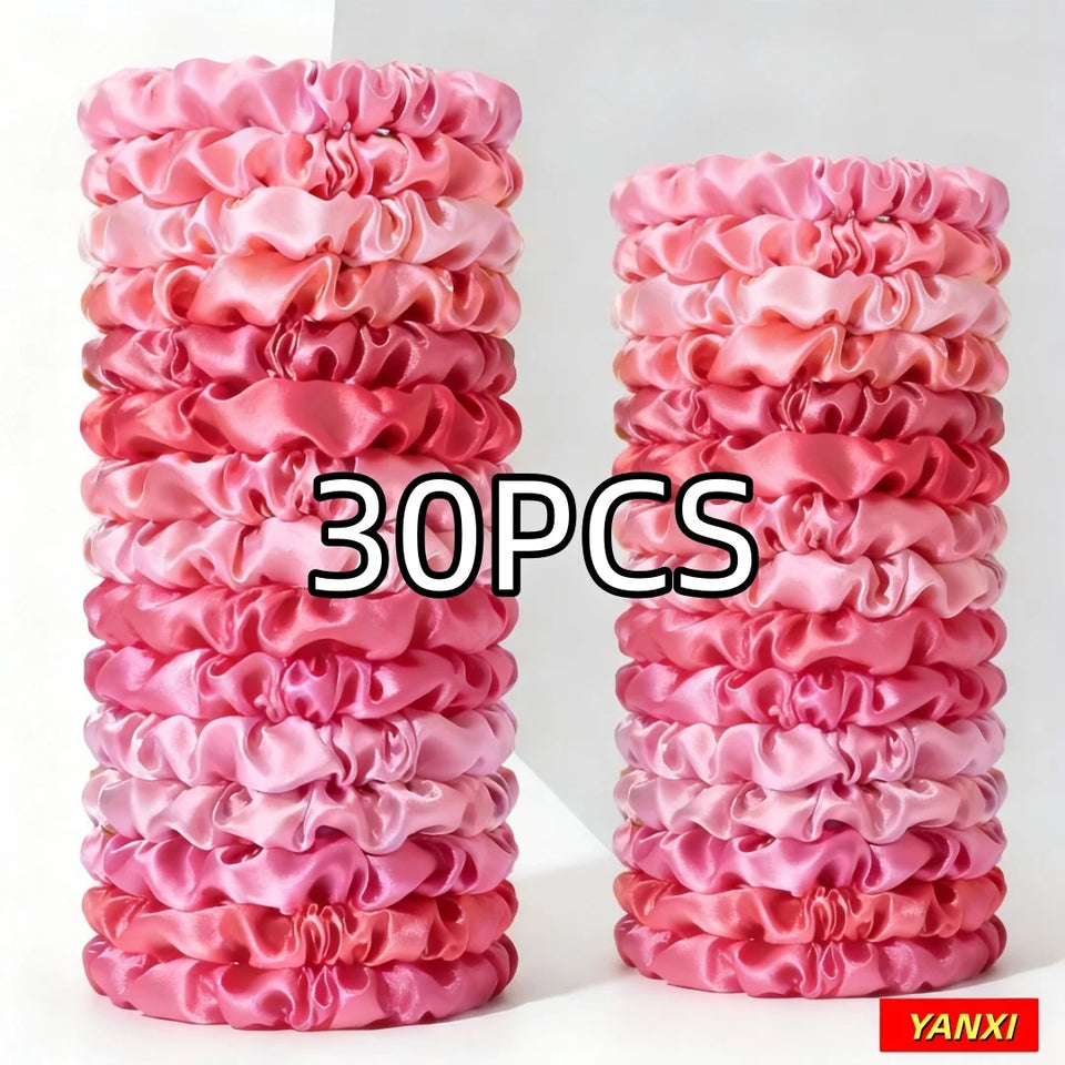 1/30/60/100pcs bulk satin scrunchies 100colors  women small 6.5cm headwear hair ties accessories casual cute black coffee