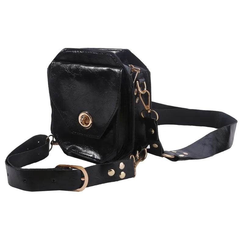 Punk Retro PU Waist Bag Casual Small Square Hip Packs For women's Crossbody Cross Multi-function Outdoor Leg Phone Pouch NEW