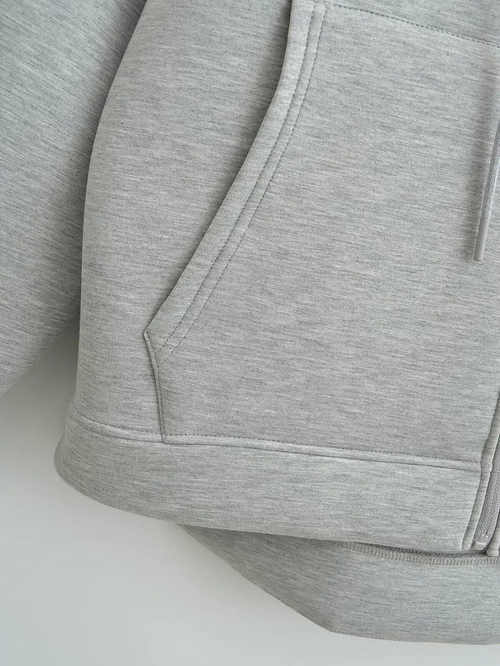 HH Autumn Women Gray Jacket With Hood Long Sleeve Big Pocket Zipper Jacket Coat Woman Loose Casual Outerwear Coat Tops