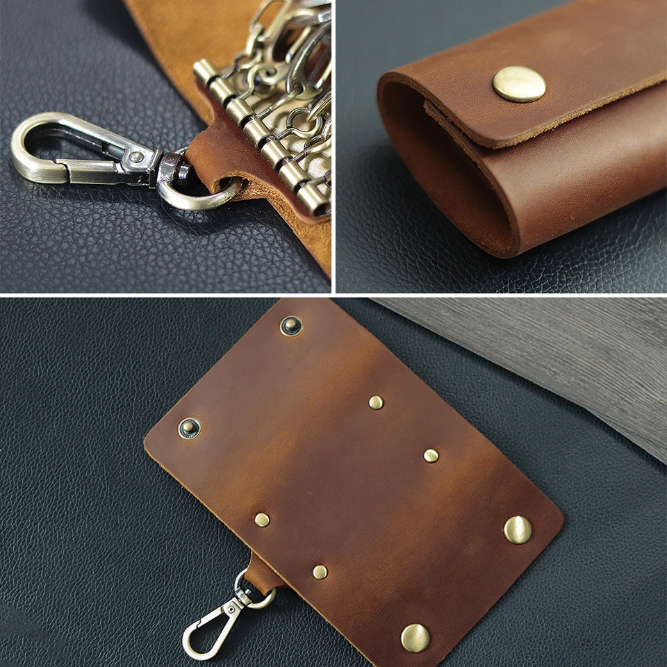 100 % Genuine leather   Multi-function Key Bag High Quality Crazy Horse leather Key Pouch Unisex Leather Business Gift