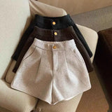 2024 Autumn Winter New Thick Woolen Shorts Korean Loose High Waisted Split Wide Leg Pants Casual Outerwear Boots Pants Women