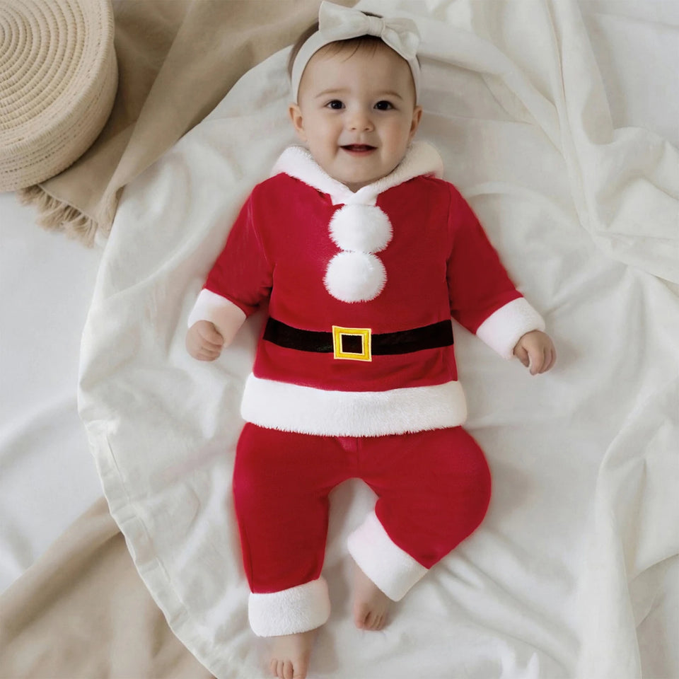 0-5T Girls Boys Santa Claus Costume Long Sleeve Hooded Sweatshirt with Pants Christmas Outfit Cosplay Costume