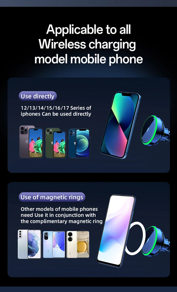 Qi2.2 Car Magnetic Wireless Charger Stand  LED Phone Holder  Air-Cooling Fast Charging Station For Magsafe iPhone 17~12 Pro Max