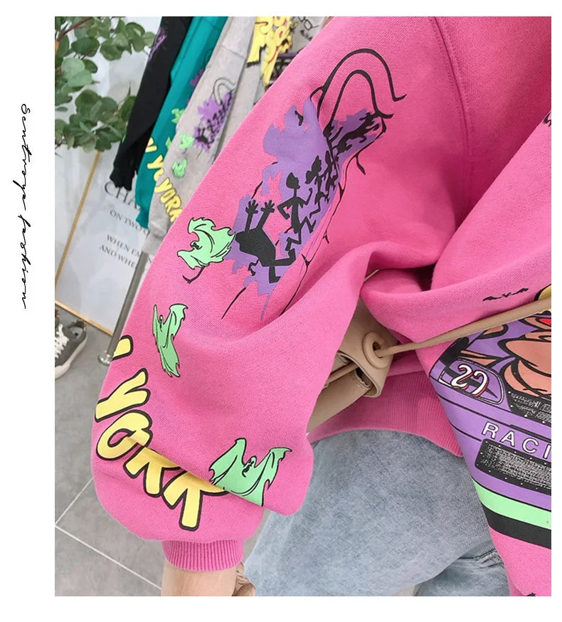 Letter Printing Sweatshirt Women High Street Cartoon Puppy Car Clothes Casual Crew Neck Sweater Bulk Items Wholesale Lots