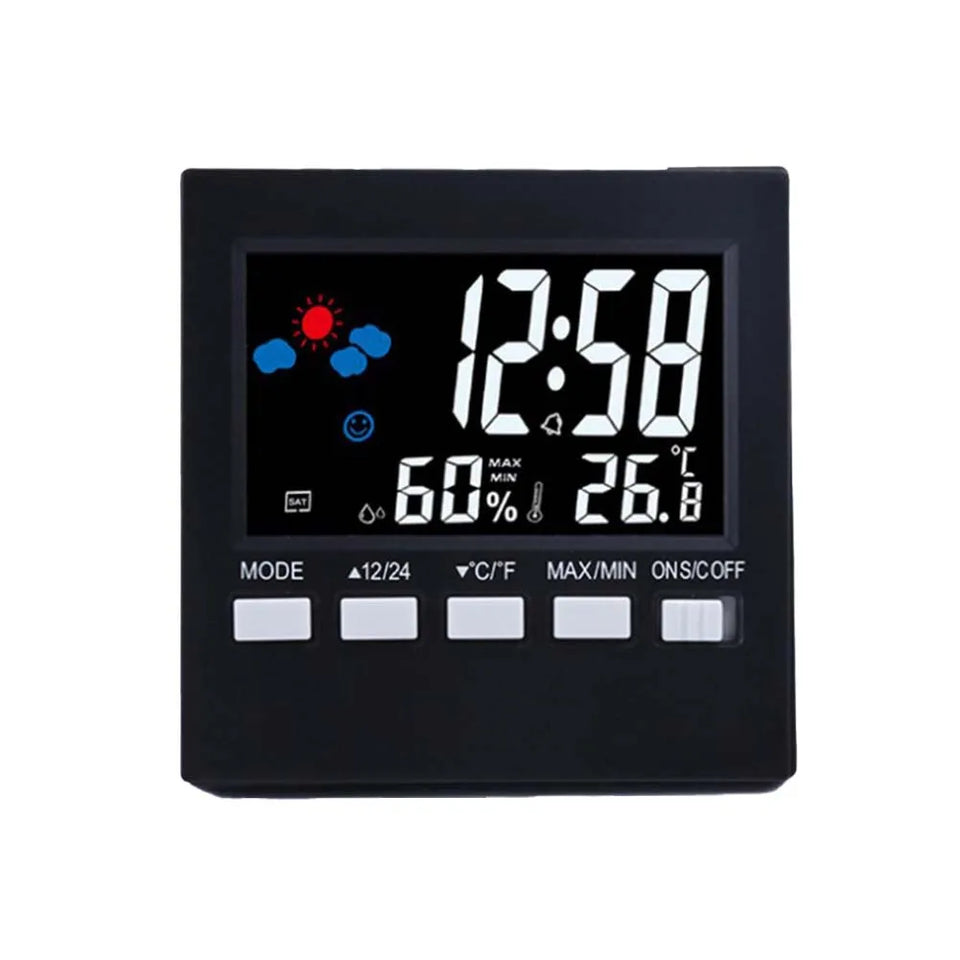 Electronic Alarm Clock with Backlit Thermometer and Hygrometer  Voice Controlled  Accurate Time and Temperature Reading