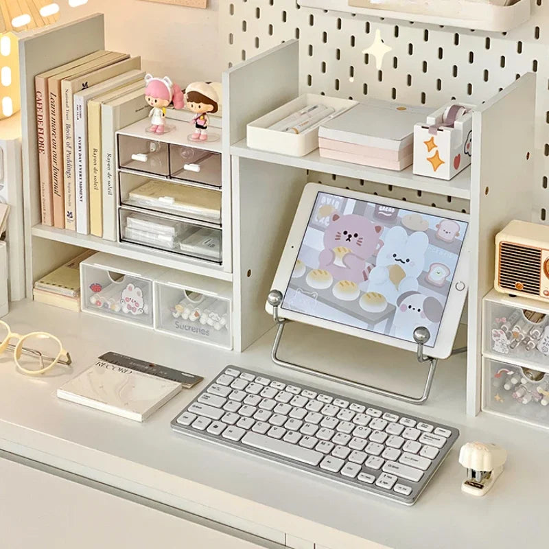 Ins Kawaii Desktop Storage Rack Bookshelf DIY Desk Holder Office Desk Organizer Student Combination Cabinet Storage Display Rack