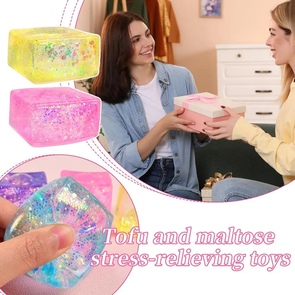 Glitter Squishy Cube Stress Squeeze Toys Anti Stress Slow Rebound Maltose Ice Cubes Colorful Squeeze Block Decompression Toy