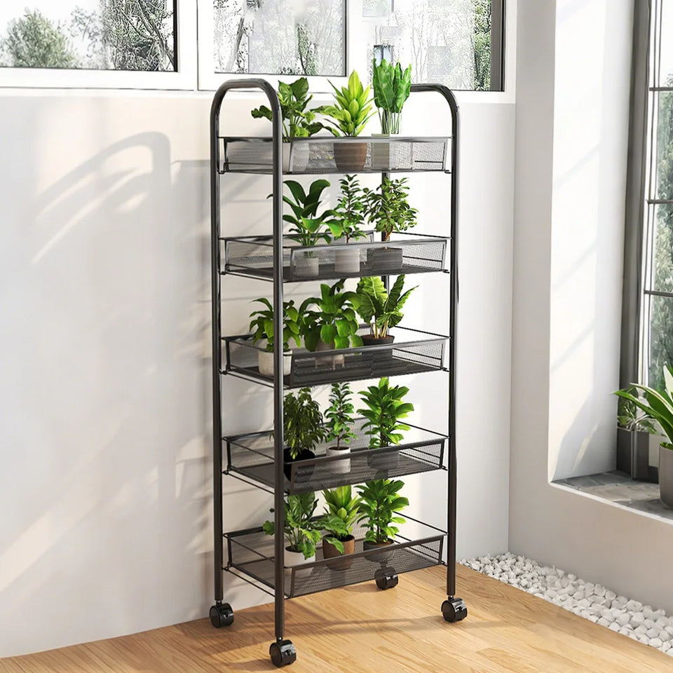 5-Tier Rolling Storage Organizer, Mobile Utility Cart, Kitchen Cart With Wheels, Storage Shelves Multifunctional Storage Cart