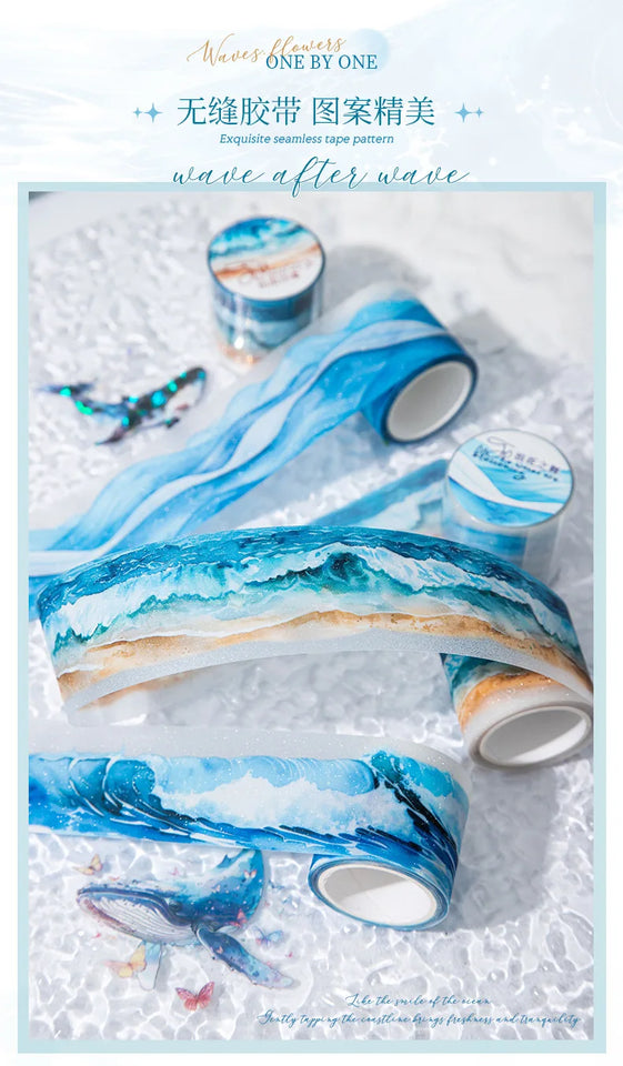 Mr. Paper, 200cm/roll, Wave Themed Material Tape, Decorative Collage Scrapbook, Photo Frame, Phone Case, Notebook, Water Cup