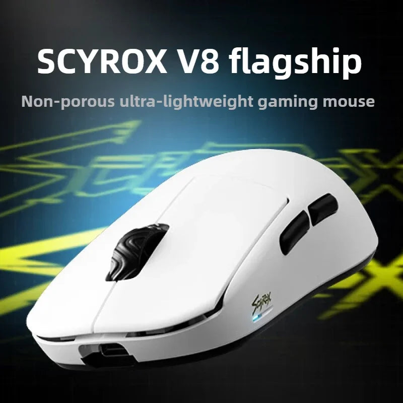 [IN STOCK ] SCYROX V8 8K Wired And Wireless Ultra-Lightweight 36g Gaming Mouse Ergonomics PAW3950 E-Sports Mice PC Gamer Accy