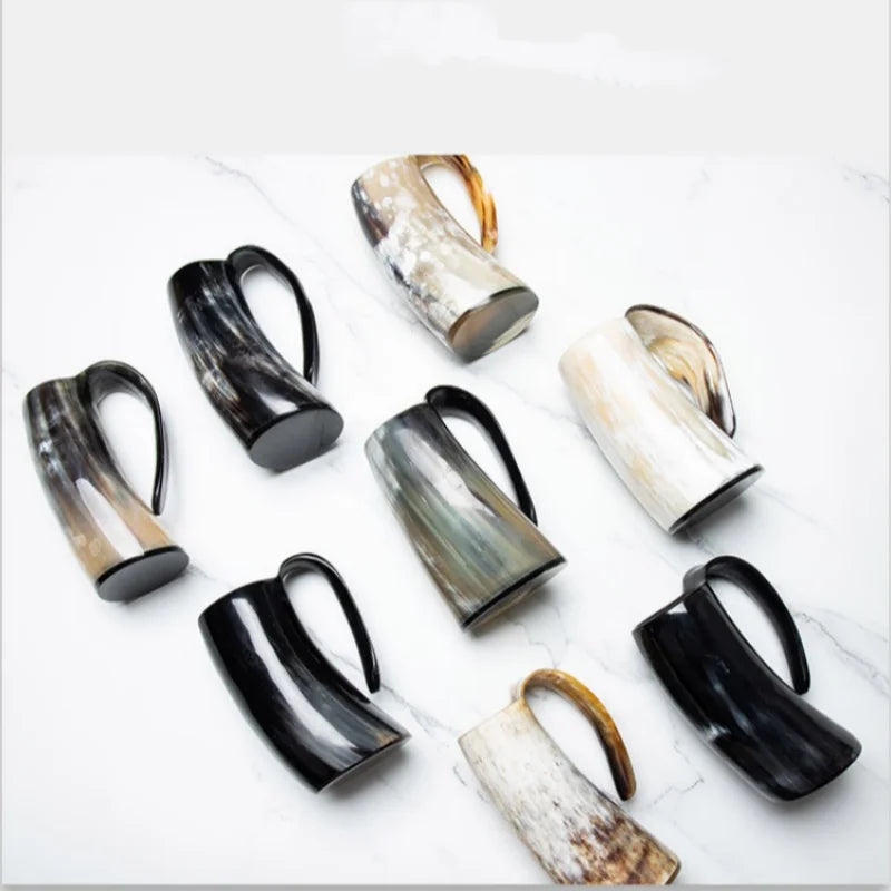 Drinking Horn Mug, 200-700ml Natural Ox Horn Cup & Coffee Stein Cool Unique Gift for Men and Women Home Decor for Beer Kitchen