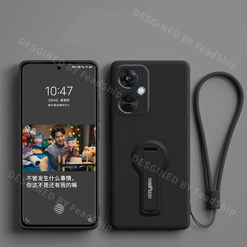 Luxury Phone Case For Oneplus Nord CE 3 Lite NordCE3 NordN30 Liquid Silicone Case Shockproof Soft Cover With Holder Sreen Film