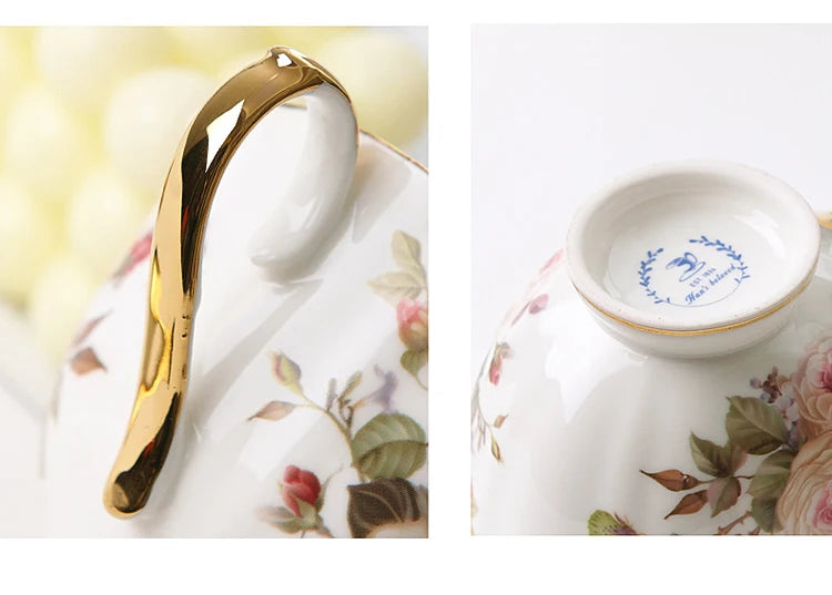 English Camellia Coffee cup & Saucer Set, Light luxury Home afternoon Tea cup and plate, Girls' gift, High appearance level cups