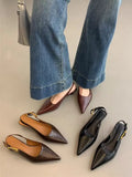 Summer Pointed Toe Women Sandals Fashion Singbacks Mules ShoesLadies Elegant Low Heel Stripper Party Sandalias Tacones Bajos