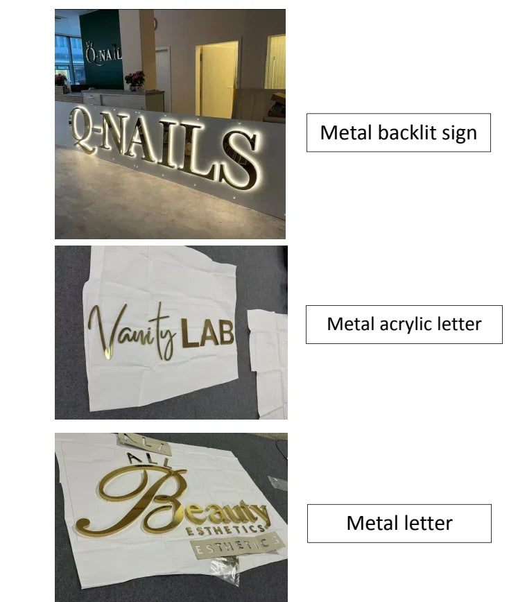 Custom 3D Metal Letters Business Logo Commercial Storefront Sign Office Clinic Spa Nail Company Signboard  Metal Channel Letters