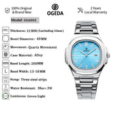 OGEDA 2024 new 40MM square men's quartz watch glass stainless steel waterproof 3Bar luminous C3 reloj hombre watches for men